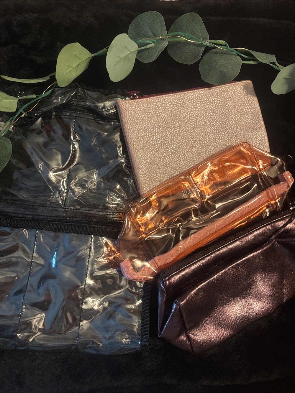 ipsy Metallic Rose Gold, Peach & Clear Cosmetic Bag Set